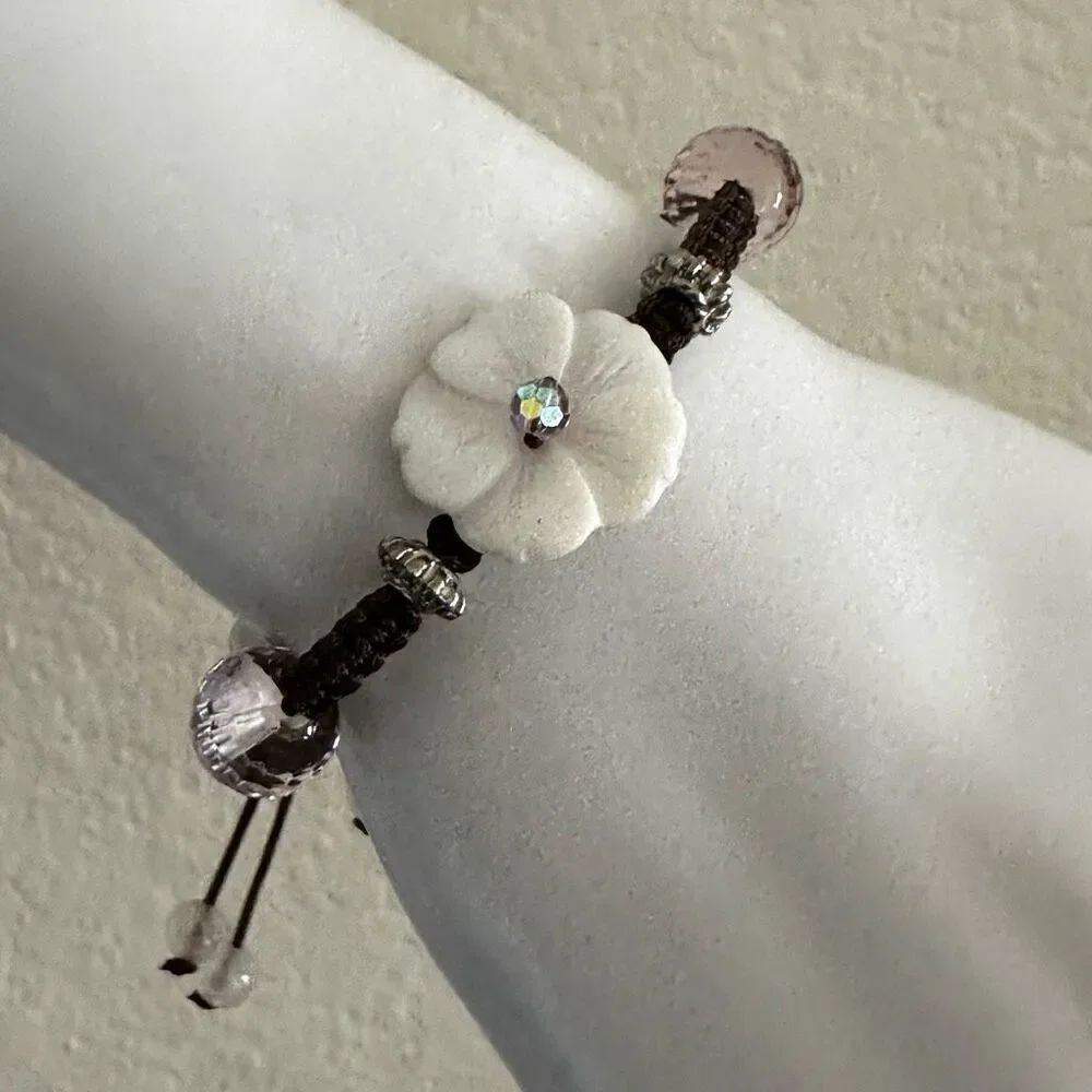 Cookie Lee Hand Macrame Mother of Pearl Bracelet Pink/white